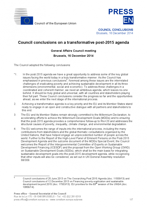Conclusiones Consejo UE Agenda Post2015 (EN)